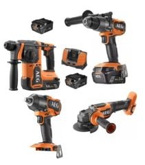 AEG Akülü Dörtlü Montaj Seti 18 V 5.0 Ah ( BBH 18BL2 - BSS 18MTF- BSB 18C3BL -BEWS18-125BLPX2 - L1850SHD*5 )