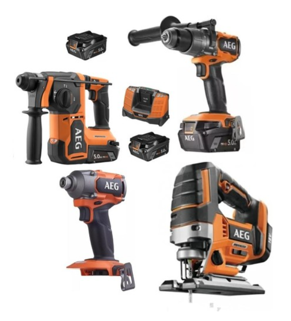 AEG AKÜLÜ DÖRTLÜ MONTAJ SETİ 18 V 5.0 Ah (BBH 18BL2 - BSS 18C3B3 - BSB 18C3BL - BST18BLX2- L1850SHD*4)