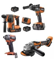 AEG Akülü Dörtlü Montaj Seti 18 V 5.0 Ah KÖMÜRSÜZ (BBH 18BL2 - BSS 18C3B3 - BSB 18C3BL - BEWS18-125BL - L1850SHD*4)