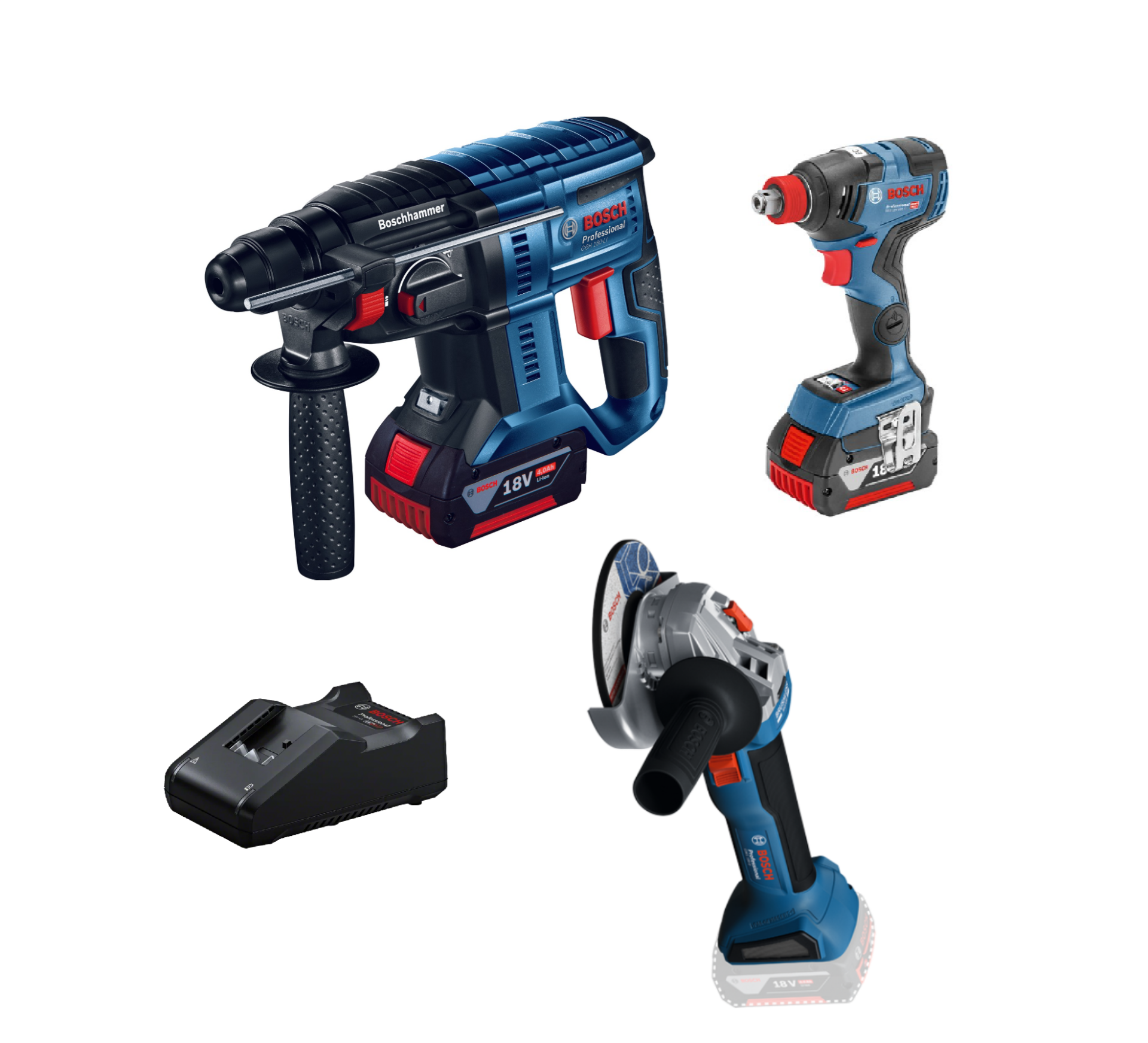 Bosch Üçlü Montaj Seti ( GWS 18V-8 , GDX 18V-200 , GBH 180-Li + GBA 18 V 4.0 ah  x2 )