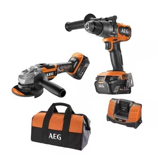 AEG 2'li Akülü Set JP18A2-502B 18V Akülü Set BSB18C3BL Darbeli Matkap + BEWS18-125BL Avuç Taşlama Çift akülü 2x5.0Ah- 4935480951