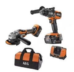 AEG 2'li Akülü Set JP18A2-502B 18V Akülü Set BSB18C3BL Darbeli Matkap + BEWS18-125BL Avuç Taşlama Çift akülü 2x5.0Ah- 4935480951