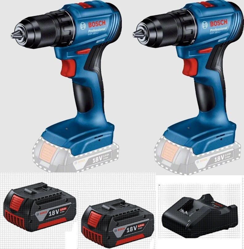 Bosch GSR 185-LI Akülü Vidalama ikili Set 18 V 4.0 Ah Akülü
