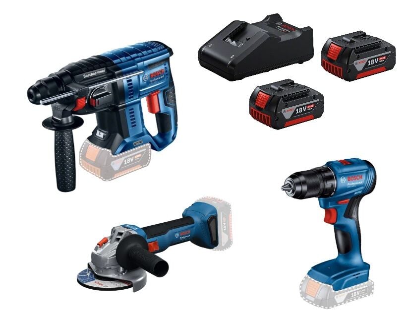 Bosch New Gbh 180-LI + Gsr 185-LI + Gws 18V-8 + 2X4.0AH + Gal 18V-40 + Raf Bag