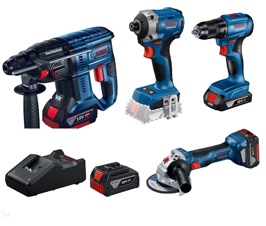 BOSCH GBH 180-Li + GDR 18V-215 + GSR 185 + GWS 18V-8 + GBA 18v 4.0 Ah Akü x 4