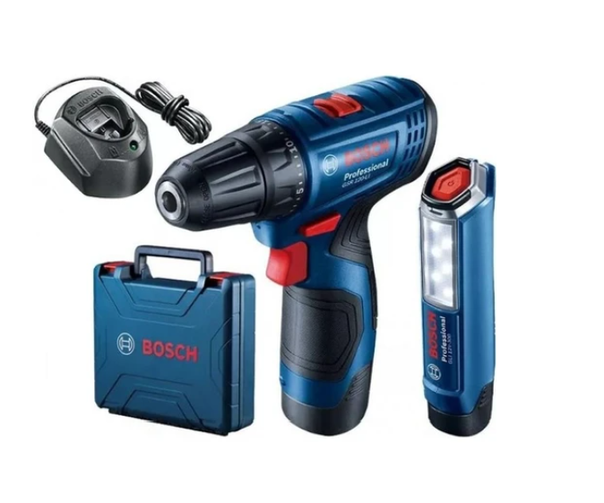Bosch Professional GSR 120-LI 2 Ah Çift Akülü Tornavida ve GLI 12V-300 Lamba - 06019G8004