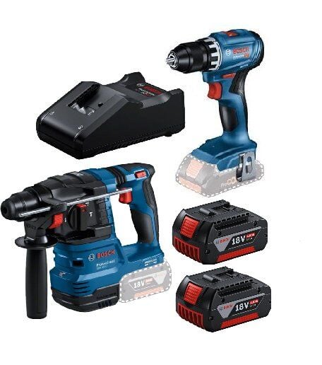 BOSCH PROFESSIONAL GBH 18V-22 + GSR 18V-45 ÇİFT AKÜLÜ SET + GAL 18V-40 ŞARJ CİHAZ + GBA  2x4.0 Ah