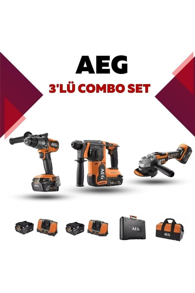 AEG 3'lü Akülü Kombo Set Kömürsüz Darbeli Matkap 18V Güç Kaynağı ile Yüksek Performans
