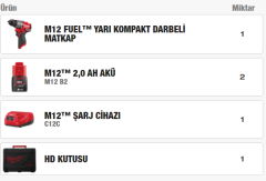 Milwaukee M12 FPD2-202X 12V Çift Akülü Darbeli Matkap