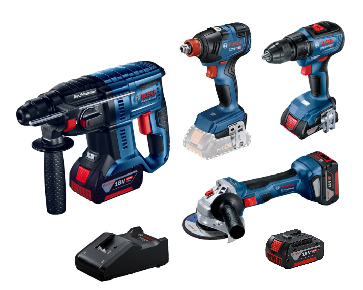 Bosch Dörtlü Montaj Seti ( GWS 180-LI , GDX 18V-200 , GSR 18V-50 , GBH 180-Li + GBA 18 V 4.0 ah  x4 ) ))