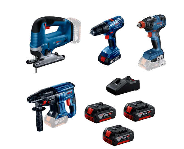 Bosch dörtlü montaj seti - 2 (GST 185-Li , GDX 18V-200 , GSR 18V-50 , GBH 180-Li, GBA 18V 5.0 AKÜx4 )