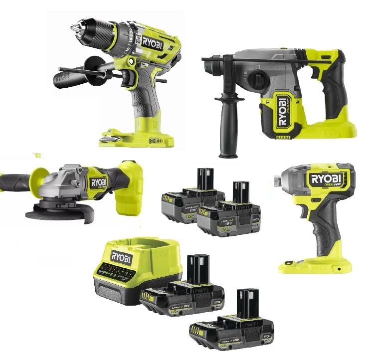 Ryobi Dörtlü Akülü Montaj Seti (RSDS18X - RID18X - RAG18X - R18pd7- 2x 2.0 Ah - 2 x 4.0 Ah ) )